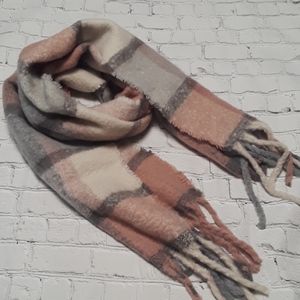 C&D Chunky Pink and Grey Plaid Scarf.